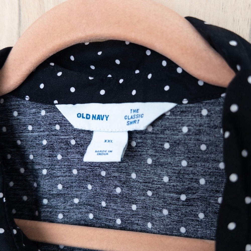 Old Navy Womens Polka Dot Button Down Shirt XXL Black Long Sleeve Retro Preppy - Picture 5 of 8